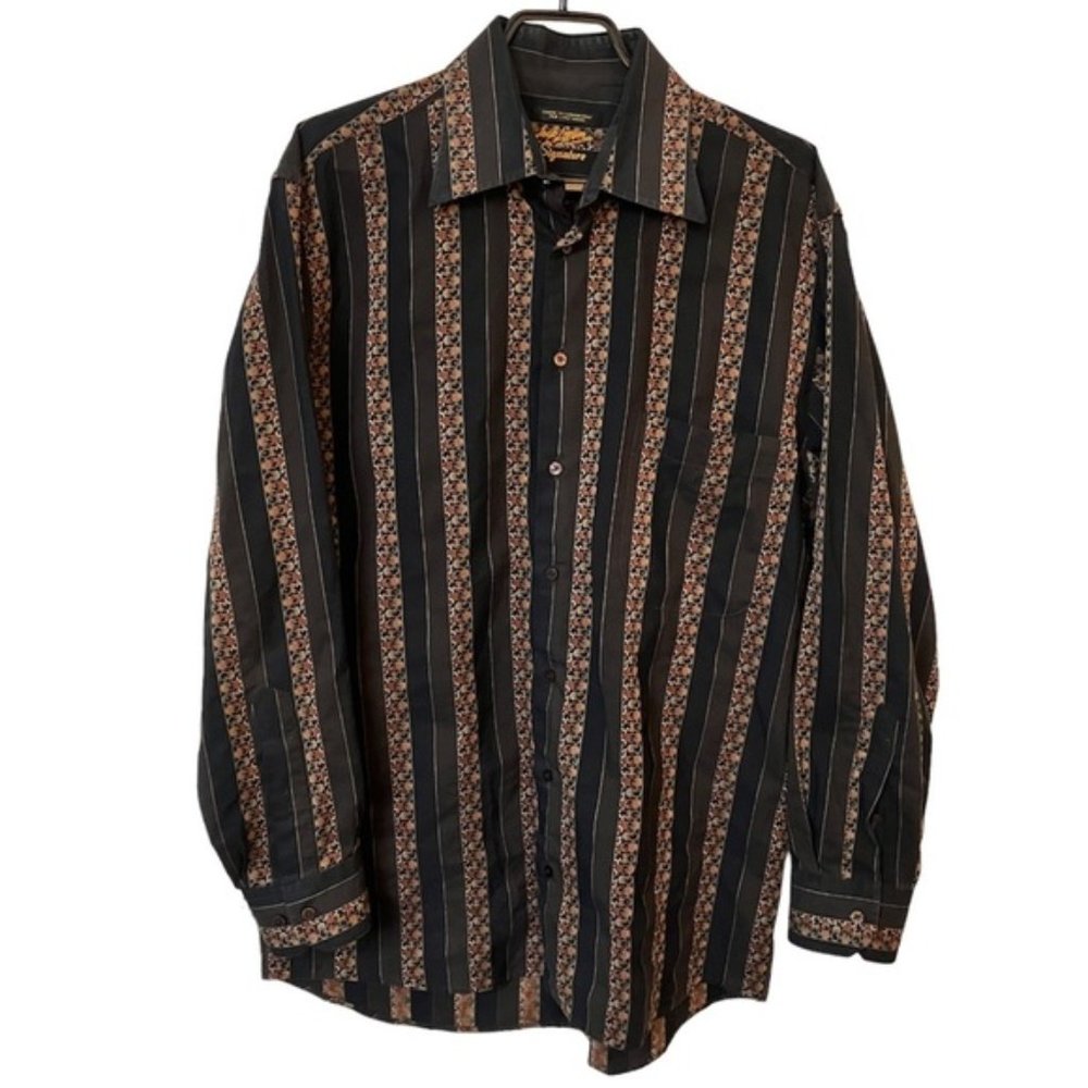 Jack Lipson Signature Striped Mens Button Front Cotton Shirt